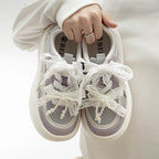 Damen Plattform Sneakers mit dekorativen Perlen und luftiger Mesh-Oberfläche