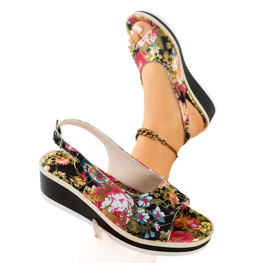 Damen Wedge-Sandalen mit floralen Akzenten und komfortablem Fußbett R&B
