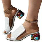 Damen Plateau-Pantolette mit modischem Riemendesign und buntem Blockabsatz R&B