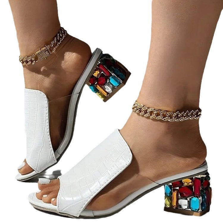 Damen Plateau-Pantolette mit modischem Riemendesign und buntem Blockabsatz R&B