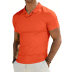 Herren nan schmal geschnittenes Kurzarm-Polo mit offenem Hemdkragen und elastischem Baumwollstretch R&B