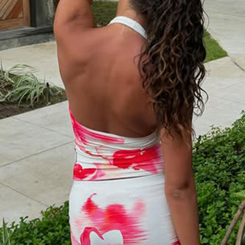 Damen Haltertop mit floralem Design und tiefem Ausschnitt R&B