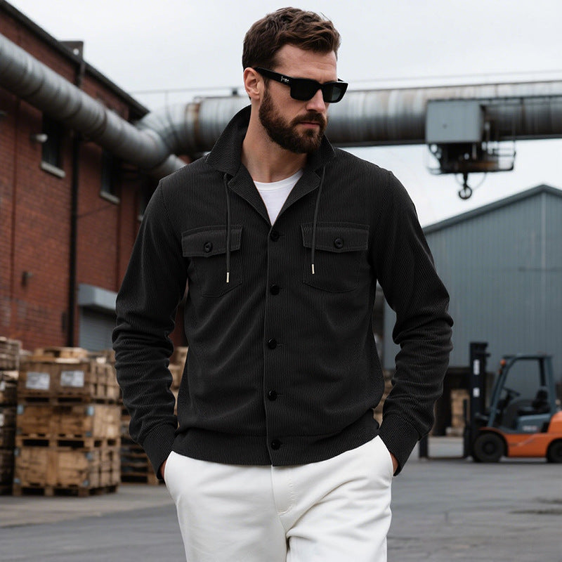 Herren lässige Strickjacke mit praktischen Brusttaschen und modernem Stehkragen R&B