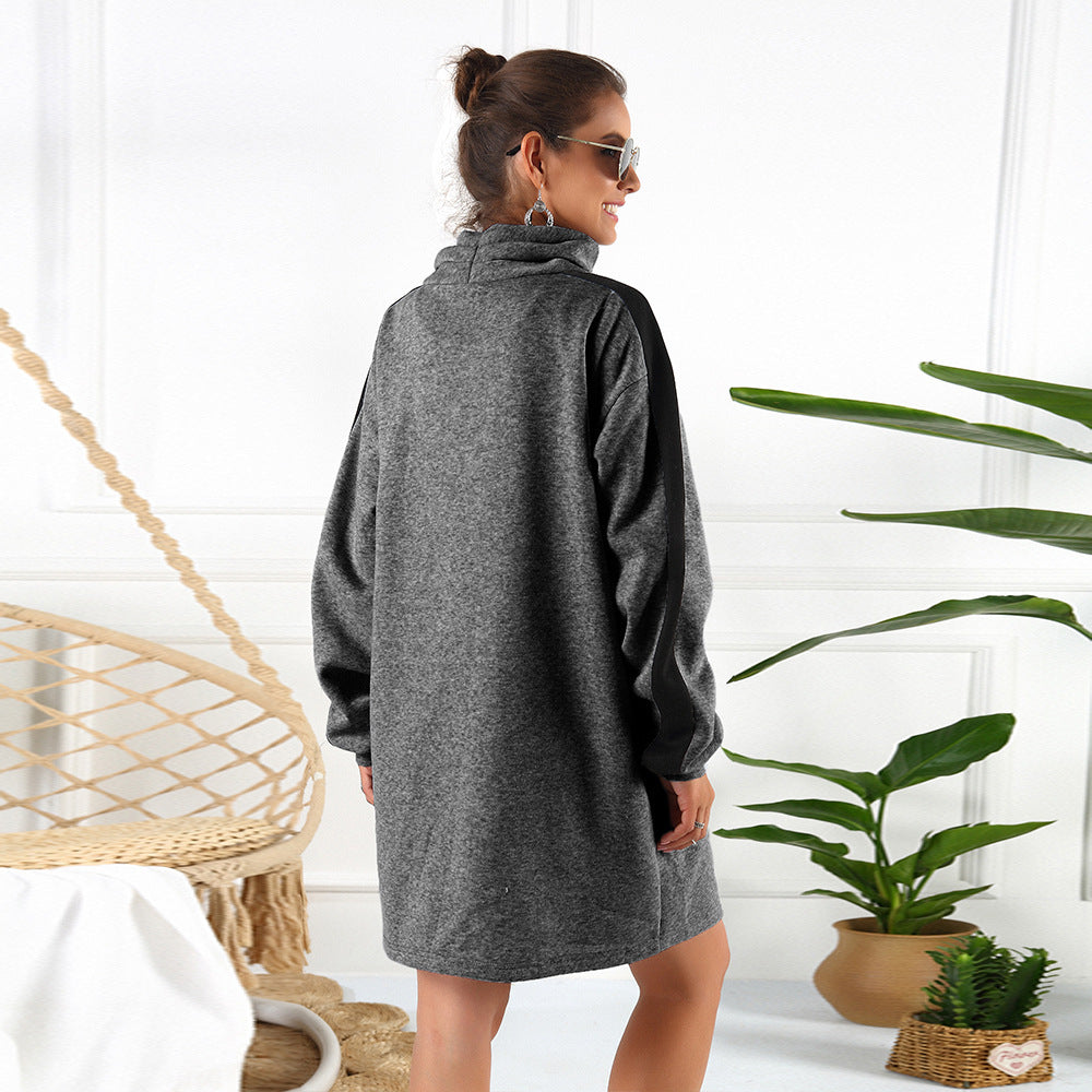 Damen lässiges Sweatshirtkleid mit hochgeschlossenem Kragen und seitlichen Einsätzen R&B