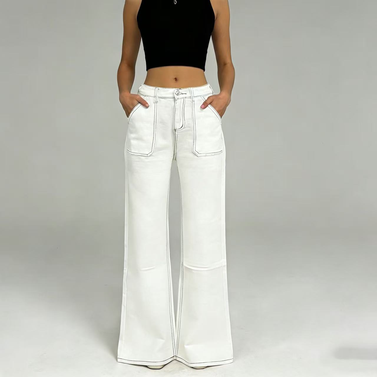 Damen Lockere Jeans mit hohem Bund und großen Taschen