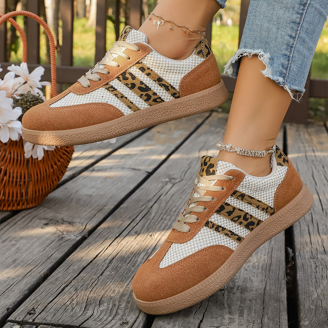 Damen Sneakers mit modischem Leopardenmuster und atmungsaktiver Obermaterialstruktur R&B