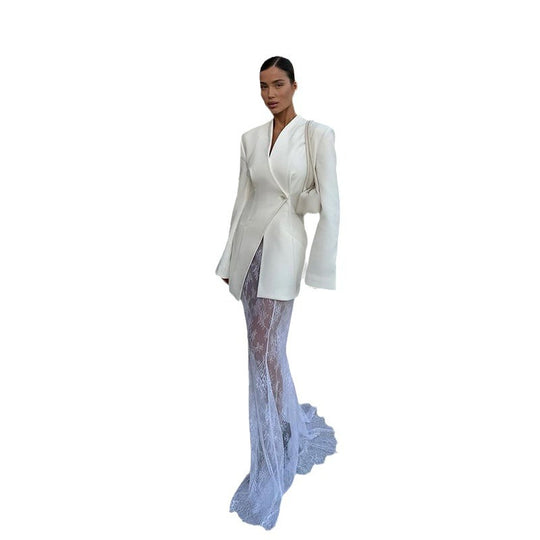 Damen Blazer-Kleid mit raffinierten Spitzenakzenten R&B