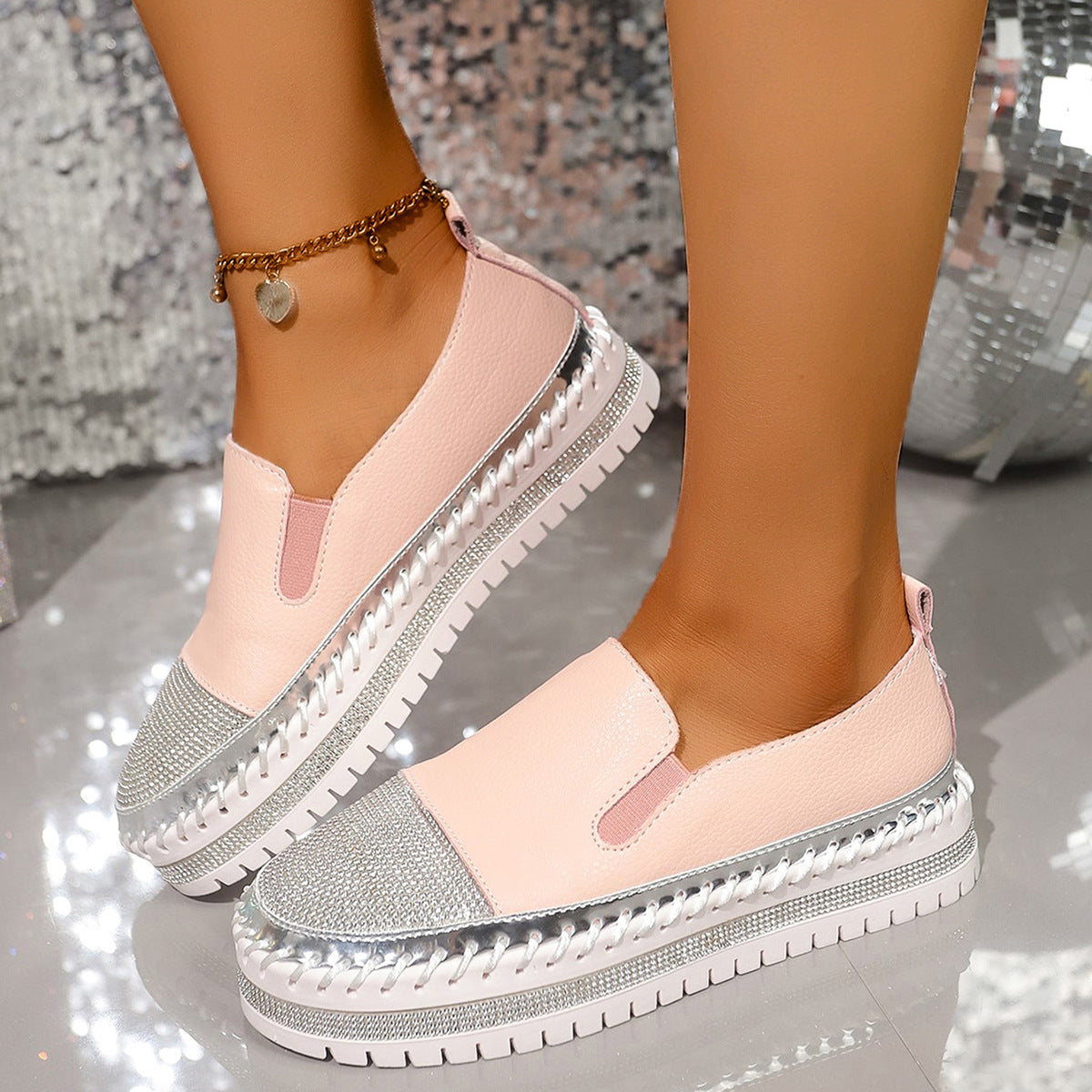 Damen Slip-On Sneakers mit funkelndem Obermaterial und bequemer Sohle R&B