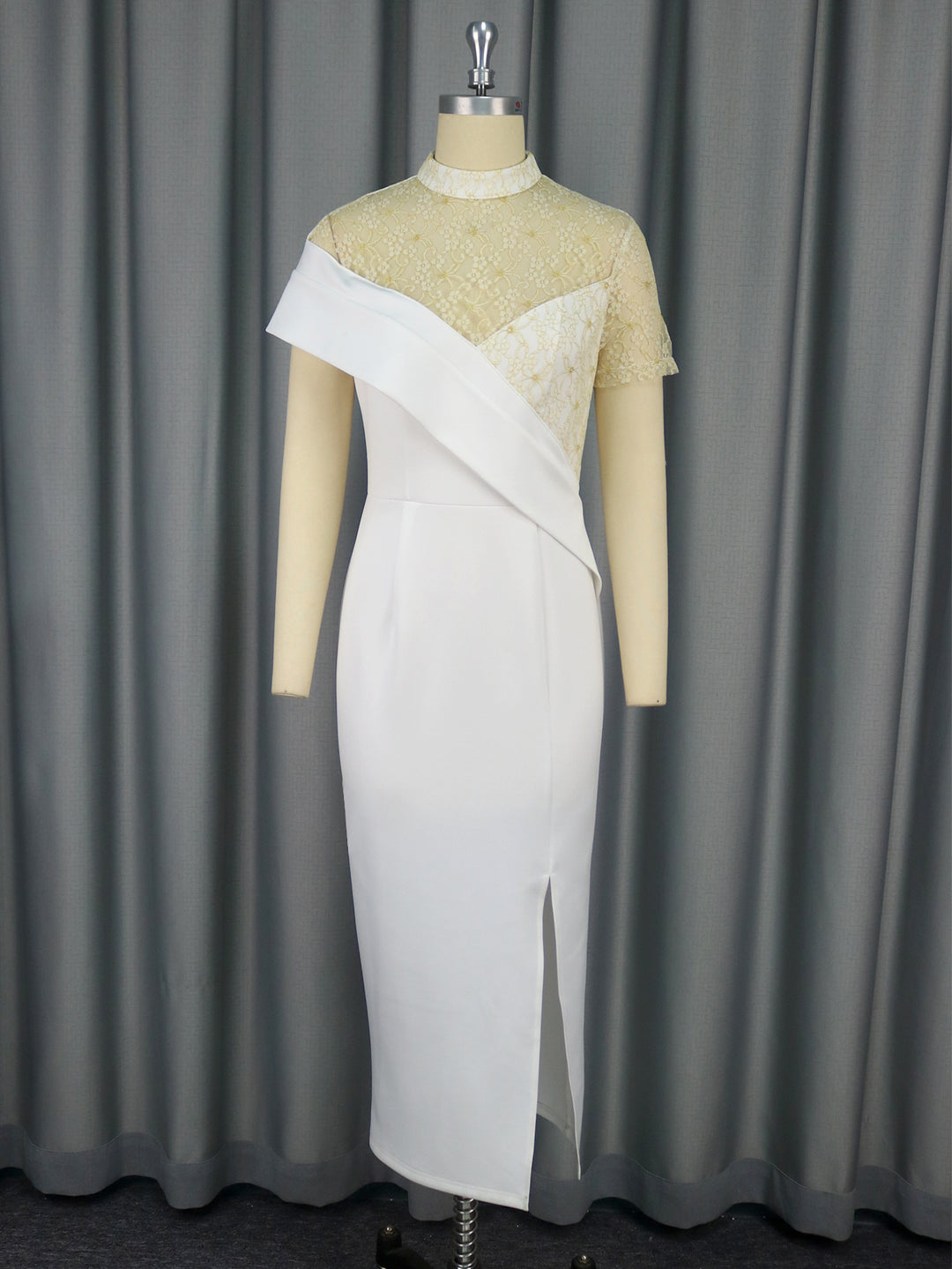 Damen Elegantes Hochzeitskleid mit transparentem Spitzenoberteil und asymmetrischem Design R&B