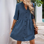 Damen Hemdblusenkleid mit eleganter Knopfleiste und voluminösem Rock R&B