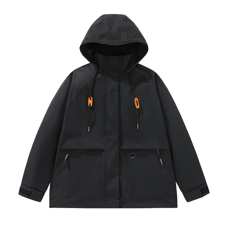 Herren funktionale Freizeitjacke mit verstellbarem Kapuzenkragen und großen Taschen R&B