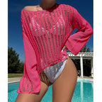 Damen luftiges Strickoberteil mit langem Arm und transparentem Design R&B