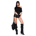Damen asymmetrisches Kurzarm-T-Shirt mit auffälligem Streifenmuster und lässigem Schnitt R&B