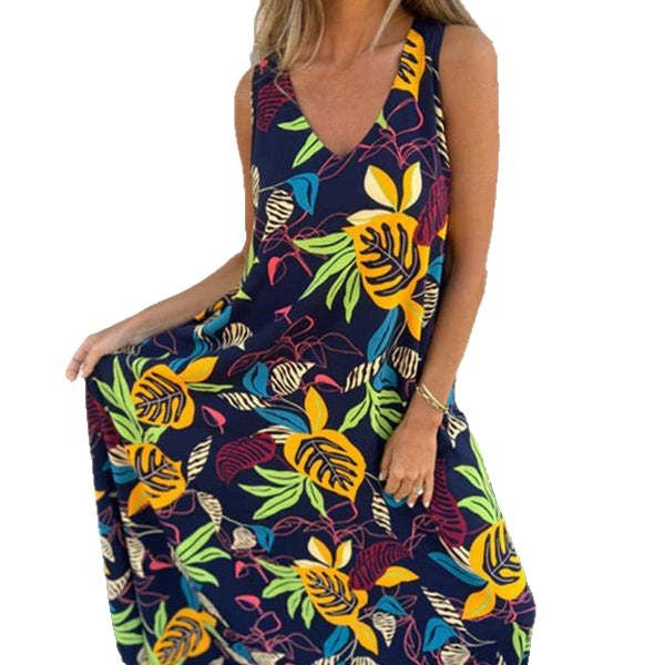 Damen luftiges Maxikleid mit floralem Muster und praktischen Taschen R&B