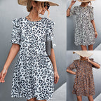 Damen Freizeitkleid mit verspieltem Leopardenmuster und Rüschendetails R&B
