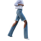 Damen modische Cargo-Jeans mit hohem Schlitz und fransigen Details R&B