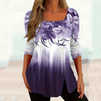 Damen Floral Druck Langarmtop mit Rundhalsausschnitt und seitlichem Schlitz R&B