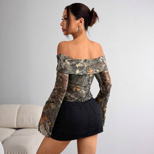 Damen Off-Shoulder Oberteil mit Ärmel-Design R&B