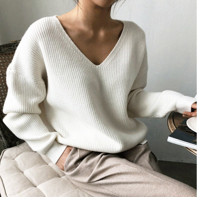 Damen Strickpullover mit tiefem V-Ausschnitt und lässiger Passform