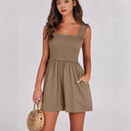 Damen Freizeit Minikleid mit schmalen Trägern und Raffung R&B