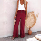 Damen weite Palazzo-Hose mit Knopfdetails und elastischem Bund R&B