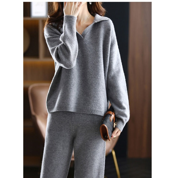 Damen Elegante Strickjacke mit Kragen und weitem Schnitt R&B