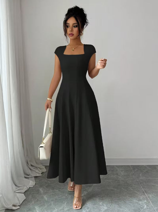 Damen Elegantes Maxikleid mit rechteckigem Ausschnitt und fließendem Rock R&B
