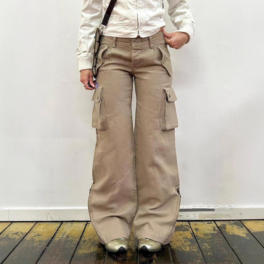 Damen Cargo-Style Hose mit weit geschnittenem Bein und praktischen Taschen R&B