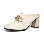 Damen Klassische Mules mit glitzerndem Schnallen-Detail und komfortablem Blockabsatz