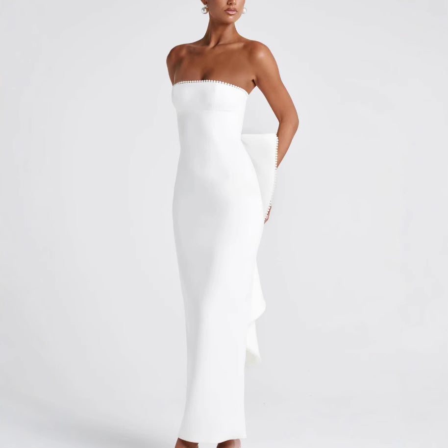 Damen Elegantes figurbetontes Maxikleid mit schulterfreiem Design und modischen Rüschendetails R&B