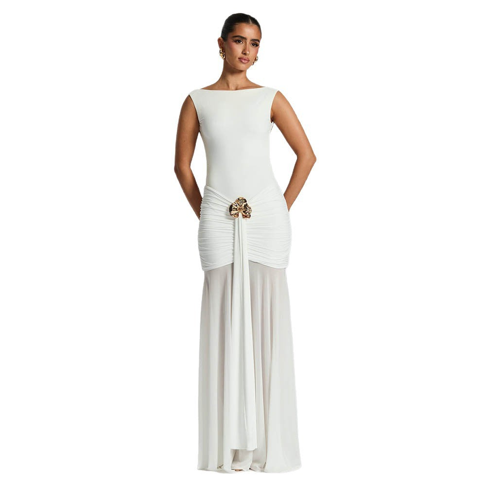 Damen Elegantes Maxikleid mit tailliertem Oberteil und einzigartiger Drapierung R&B