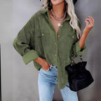 Damen lässige Kordjacke mit Knopfverschlüssen und Taschen R&B