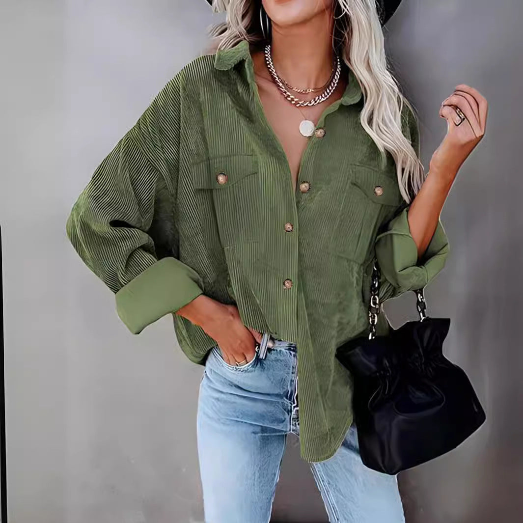 Damen lässige Kordjacke mit Knopfverschlüssen und Taschen R&B