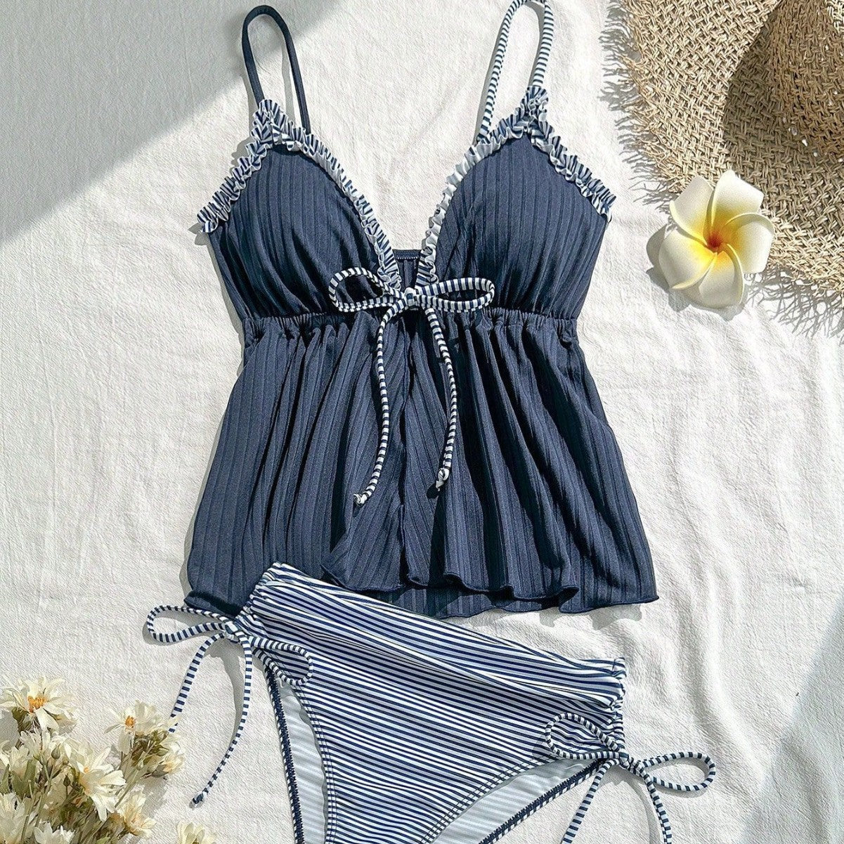 Damen lässiger Bademoden-Tankini mit Rüschendetails R&B