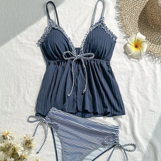 Damen lässiger Bademoden-Tankini mit Rüschendetails R&B