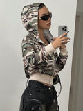 Damen Cargojacke im trendigen Camouflage-Design mit Kapuze und elastischem Bund R&B