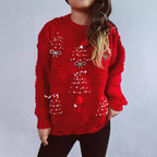 Damen festlicher Pullover mit kreativen Weihnachtsmotiven und strukturiertem Design R&B