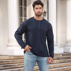 Herren nan Langarmshirt mit kurzer Knopfleiste Brusttasche und kontrastierenden Ziernähten R&B