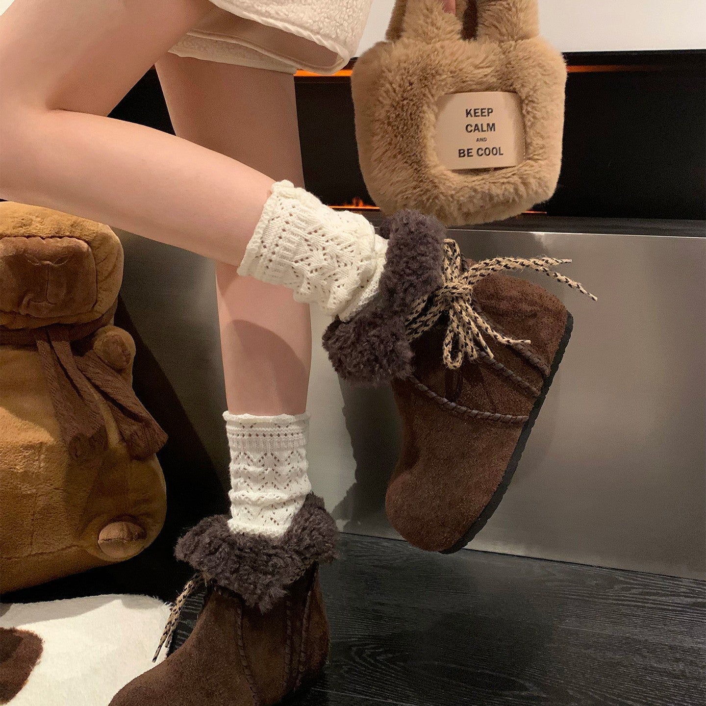 Damen Kuschelige Winterstiefel mit weichem Futter und modischer Schnürung R&B