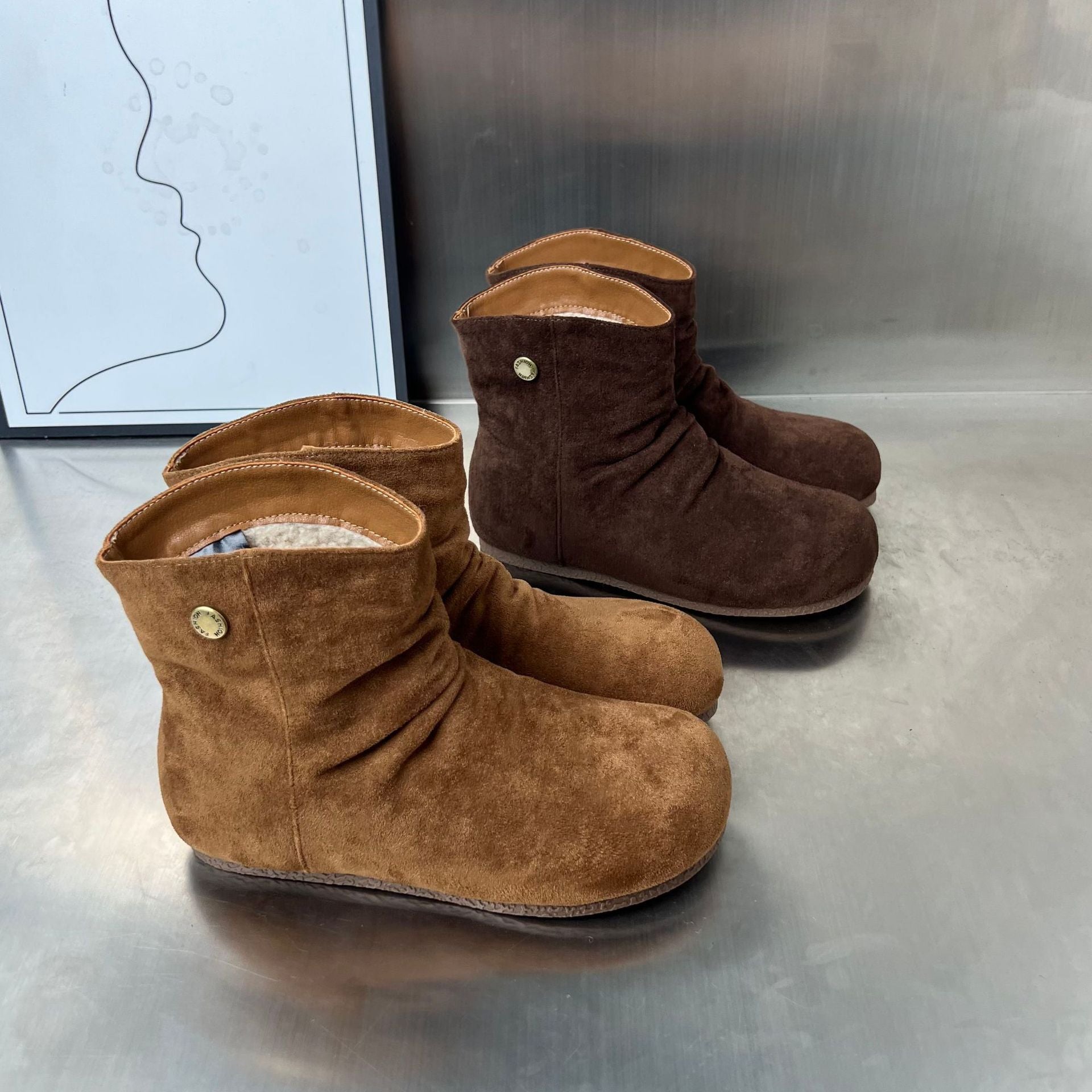 Damen kuschelige Wildleder-Stiefel mit flexiblem Knöchelbereich und rutschfester Sohle R&B