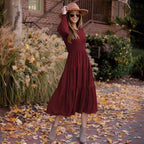 Damen Maxikleid mit schickem Smock-Oberteil und voluminösen Puffärmeln R&B