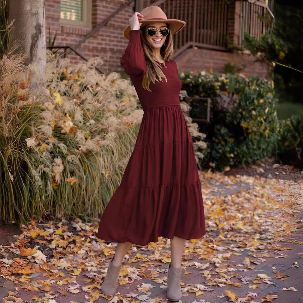 Damen Maxikleid mit schickem Smock-Oberteil und voluminösen Puffärmeln R&B
