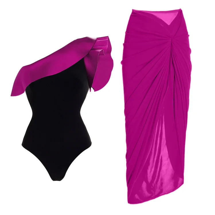 Damen Badeanzug mit asymmetrischem Rüsschendesign R&B