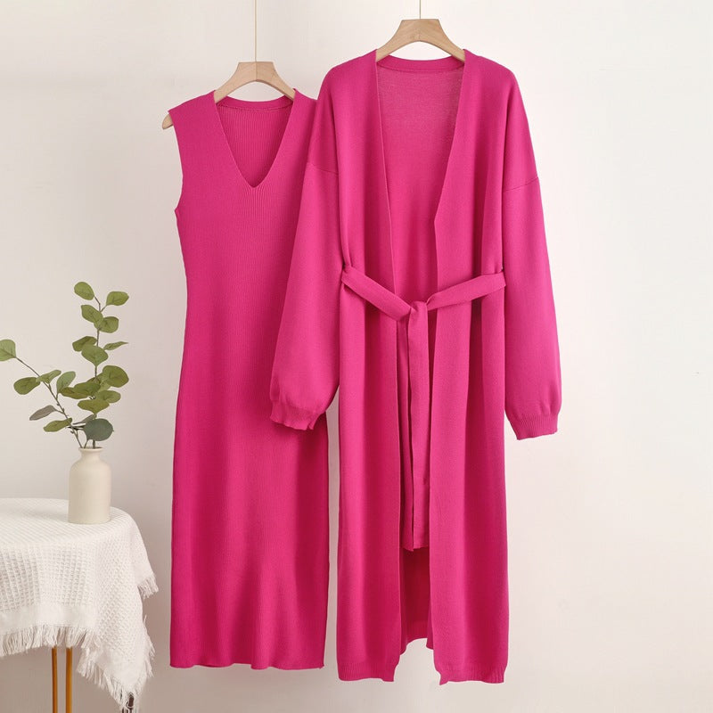 Damen 2-teiliges Kleid und Cardigan-Set mit V-Ausschnitt R&B