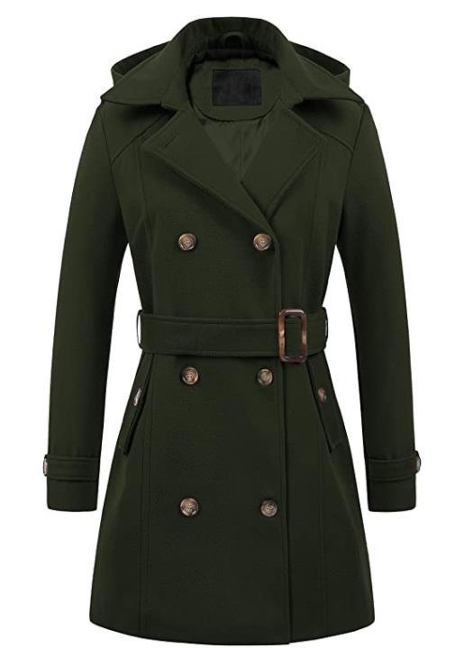 Damen eleganter Peacoat mit doppelter Knopfleiste und Taillengürtel R&B