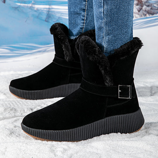 Damen gefütterte Winterstiefel mit modischer Schnallenapplikation und rutschfester Sohle R&B