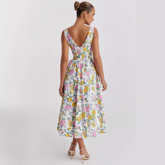 Damen Midikleid mit floralen Akzenten und tailliertem Oberteil R&B