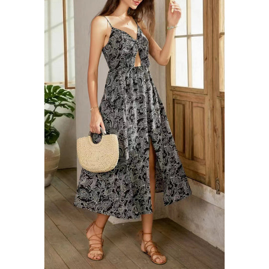 Damen Maxikleid mit verspieltem Cut-Out-Design und floralen Motiven R&B