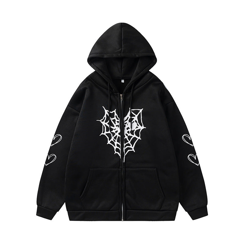 Damen Kapuzenjacke mit auffälligem Spinnenmotiv und praktischen Taschen R&B