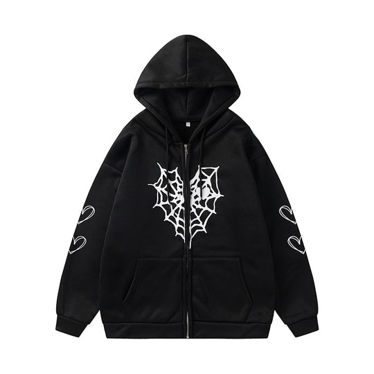Damen Kapuzenjacke mit auffälligem Spinnenmotiv und praktischen Taschen R&B